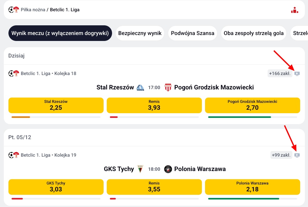 Transmisje live w Betclic