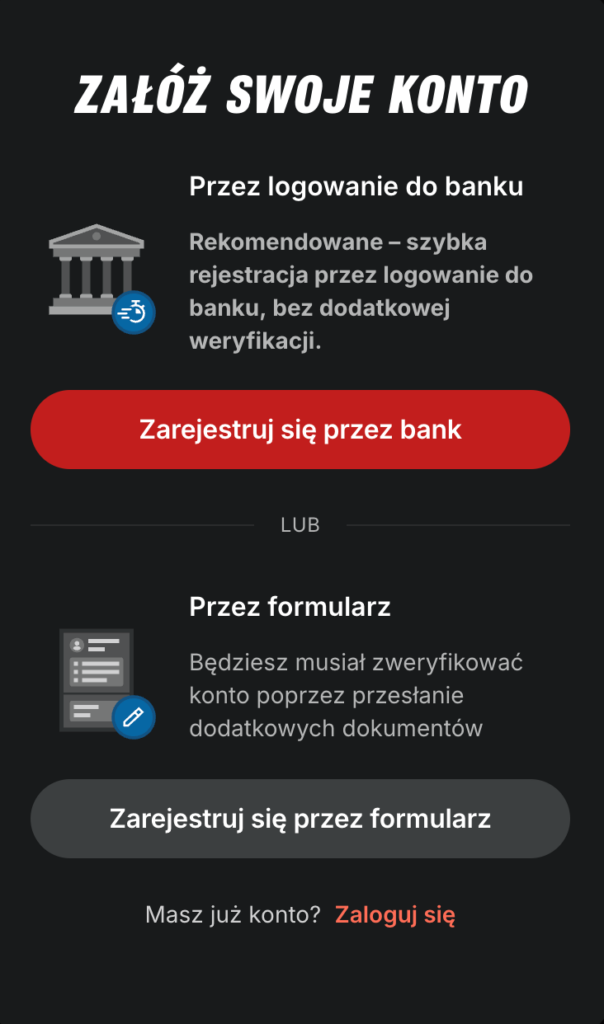 Rejestracja - wybór metody
