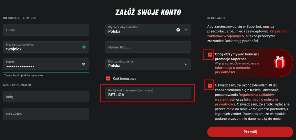 rejestracja - przyklad formularz