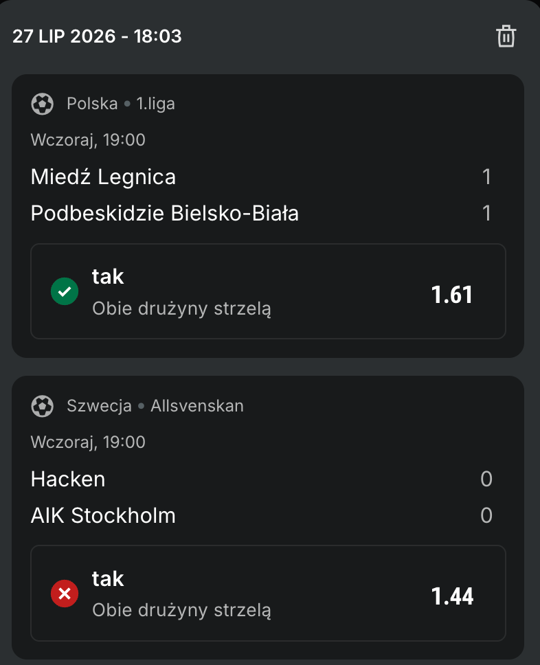 Kupon - BTTS - drugi przykład
