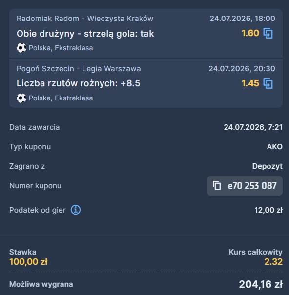 Kupon STS Ekstraklasa 24.07.