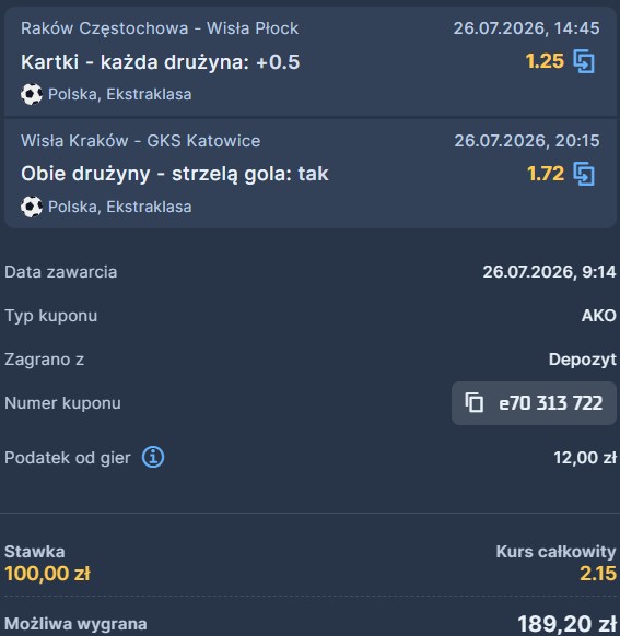 Kupon Ekstraklasa 26.07.