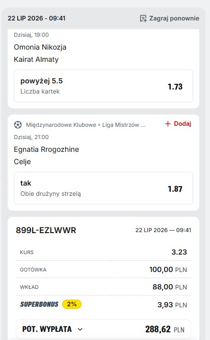 Kupon Superbet LM 22.07.