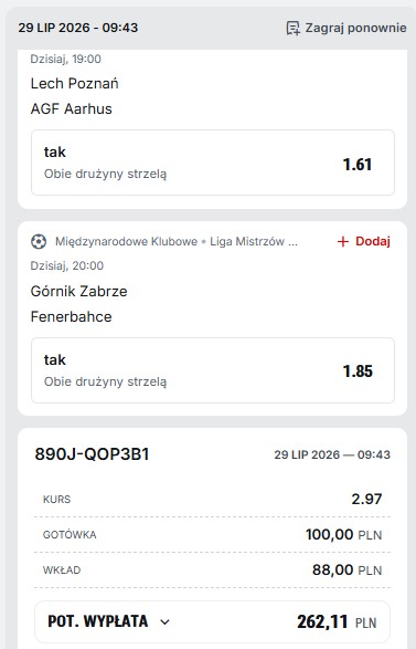 Kupon na eliminacje LM Lech i Gornik
