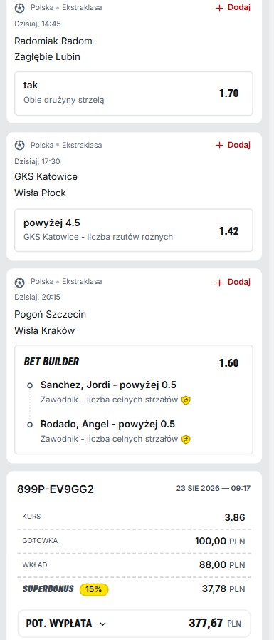 Kupon Ekstraklasa 23.08.
