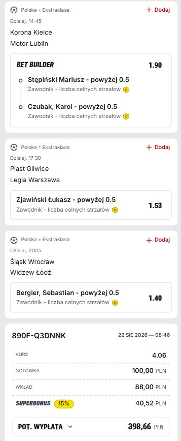 Kupon Superbet Ekstraklasa 22.08.
