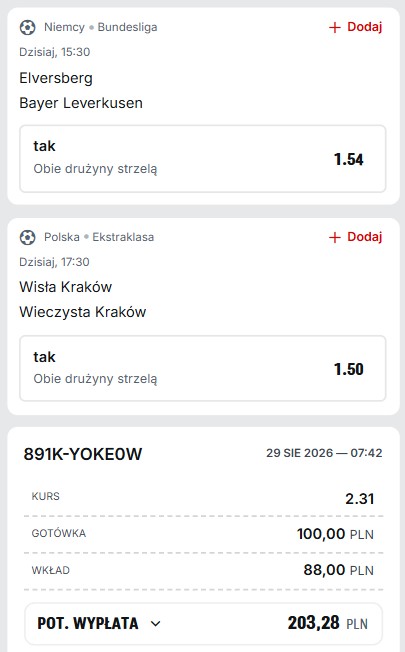 Kupon Superbet Ekstraklasa i Bundesliga 29.08.