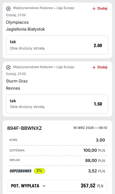 Kupon Superbet 16.09.
