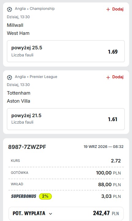 Kupon Superbet Anglia 19.09.