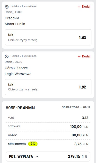 Kupon Ekstraklasa 30.10.